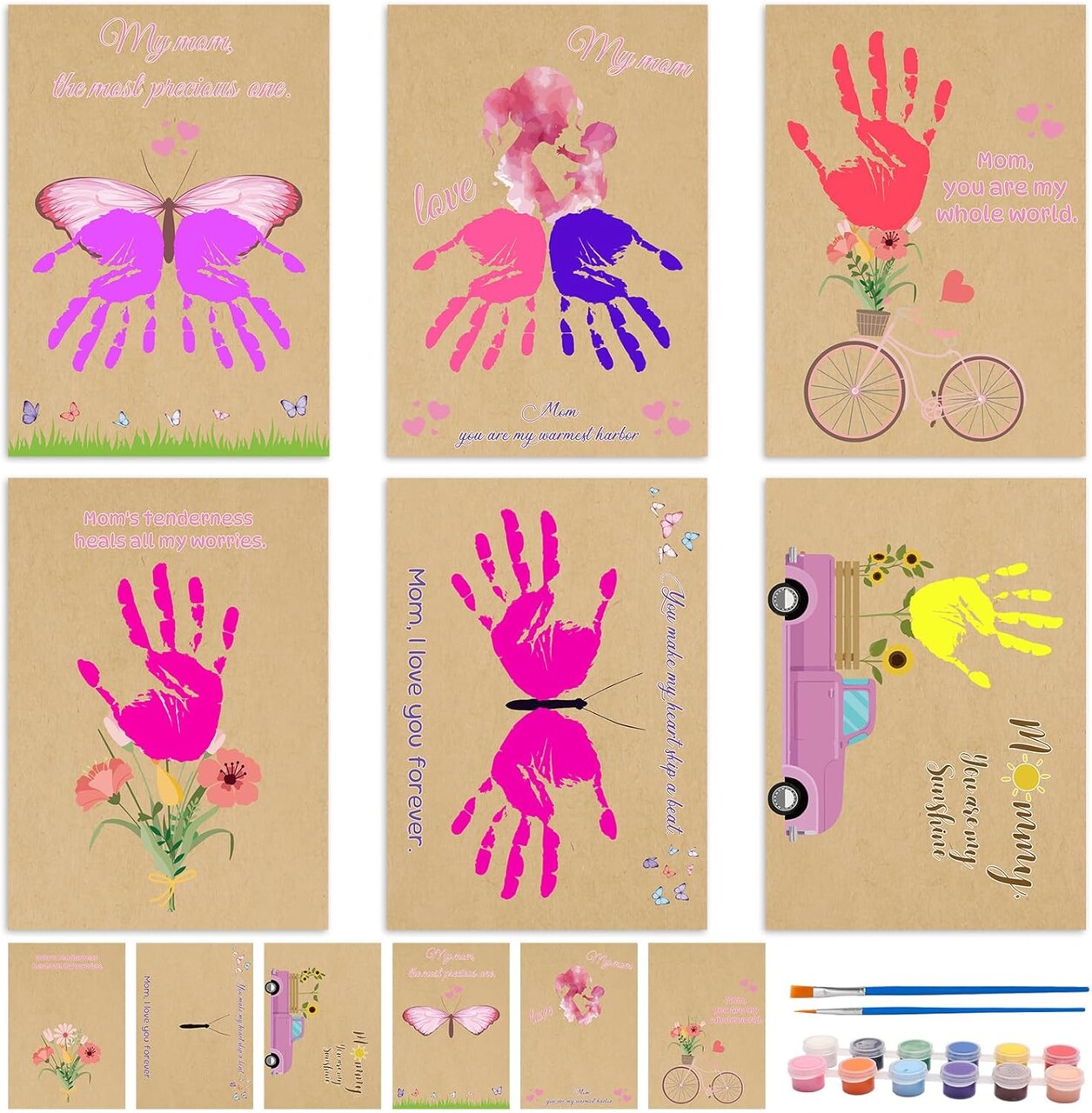 36-Pack Mother’s Day Kids Craft Kit – DIY Handprint Greeting Cards with Paints & Brushes, Bulk Art Activity for School, Home, and Mom Gifts
